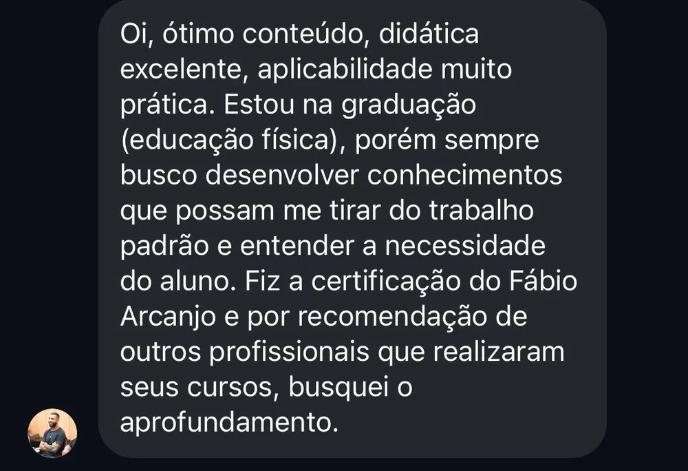 Depoimento de estudante de educação física sobre o conteúdo e a didática.